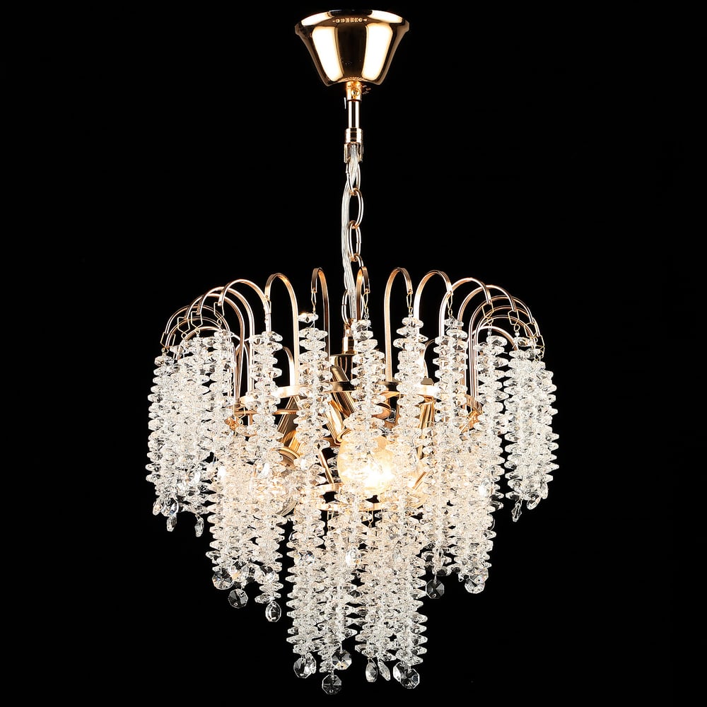 Изображение товара Подвесная люстра классика с хрусталем 3 лампы 60 Вт золото прозрачная