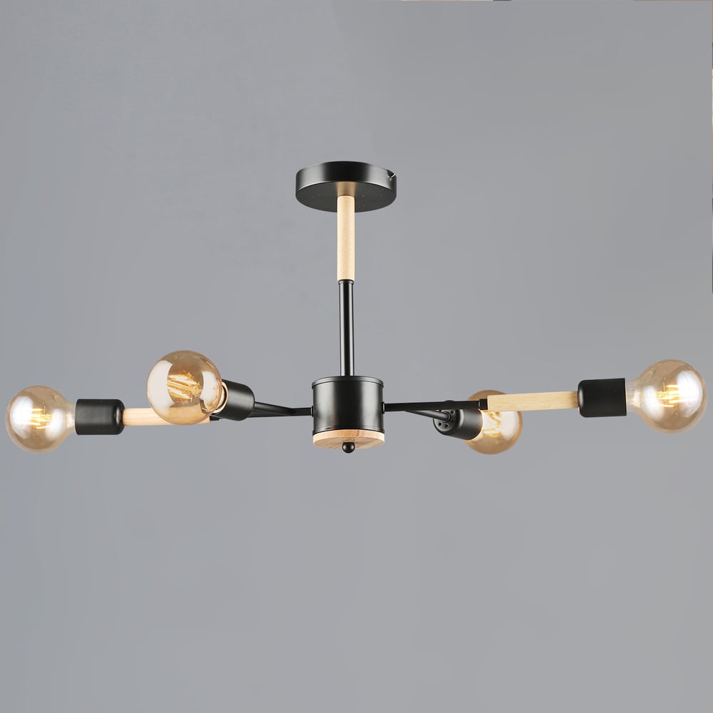 Изображение товара Потолочная люстра ReLuce 99960-0.3-04 BK+WOOD стиль лофт для внутреннего интерьера