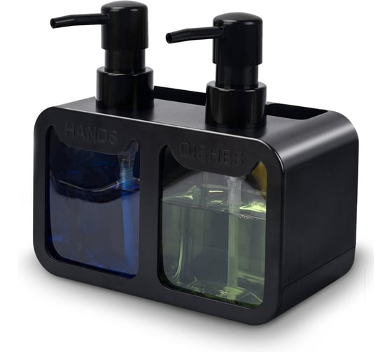 Изображение товара Дозатор двойной для мыла и моющего средства LAIMA DOUBLE 2х350мл, ЧЕРНЫЙ, 10х18х17см, HOME 700045