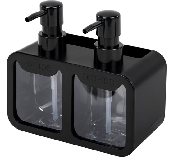 Изображение товара Дозатор двойной для мыла и моющего средства LAIMA DOUBLE 2х350мл, ЧЕРНЫЙ, 10х18х17см, HOME 700045
