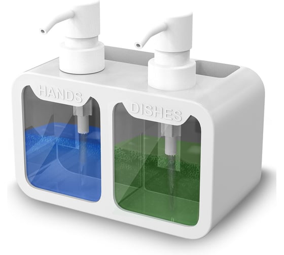 Изображение товара Дозатор двойной для мыла и моющего средства LAIMA DOUBLE 2х350мл, БЕЛЫЙ, 10х18х17см,  HOME 700044