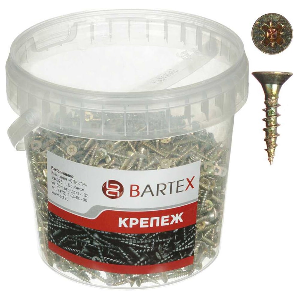 Изображение товара Саморез универсальный BARTEX d4х16мм 1500 шт оцинкованный в банке