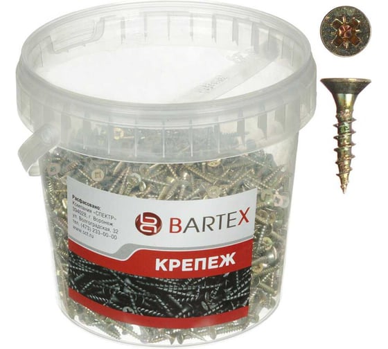 Изображение товара Саморез универсальный BARTEX d4х16мм, 1500 шт, оцинкованный, в ассортиметне, банка 211752