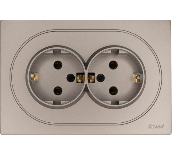 Изображение товара Розетка двойная Lezard OSEN с заземлением, ПБТ, титан 743-3700-127B