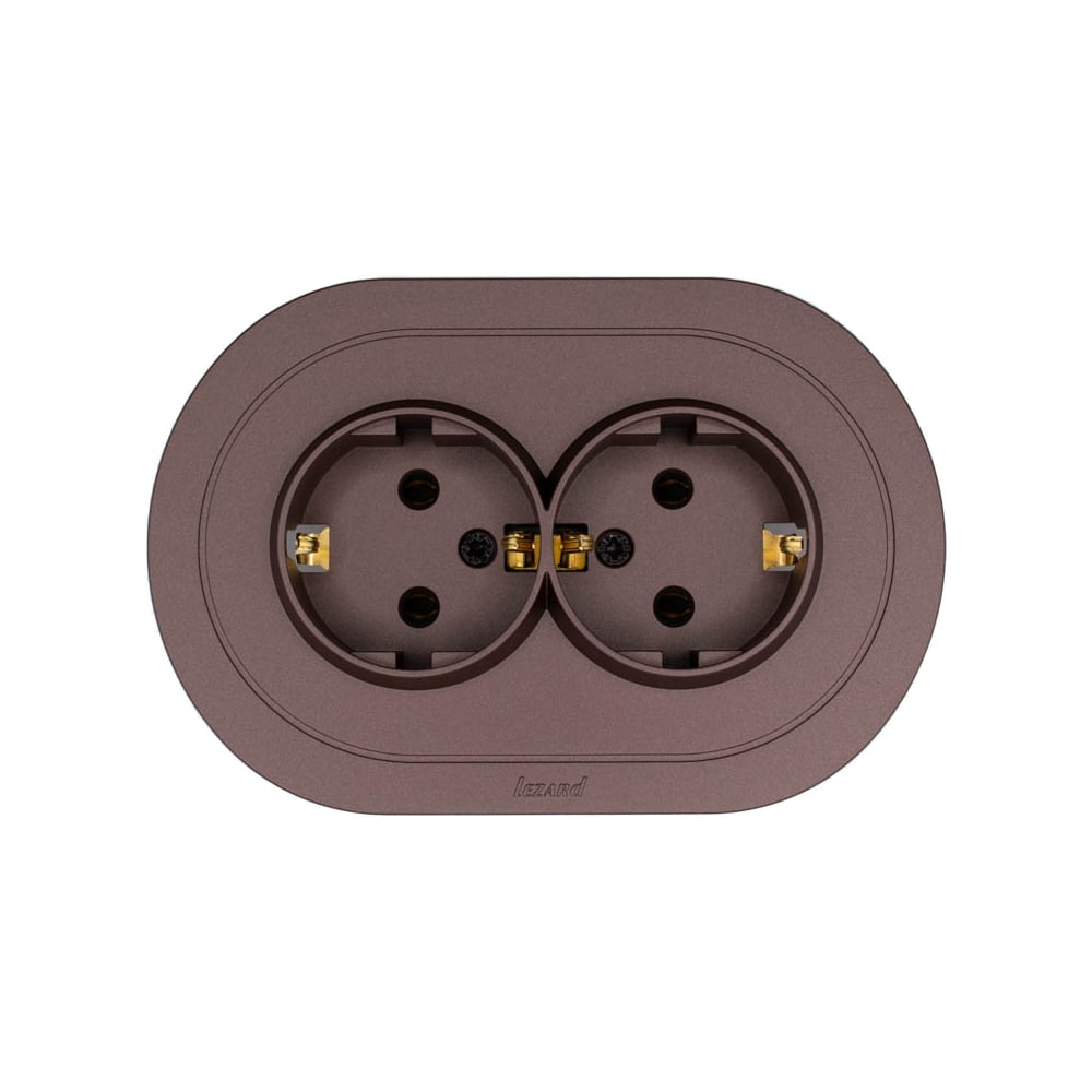 Изображение товара Розетка двойная Lezard OSEN с заземлением, пластиковая, коричневая, IP20