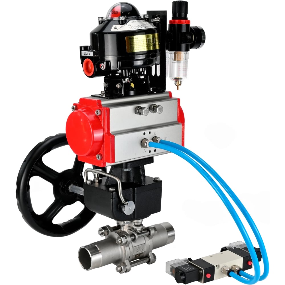 Изображение товара Кран шаровой DN.ru 316-316-PTFE-W-ISO-H Ду100 Ру16 с пневмоприводом DA-105