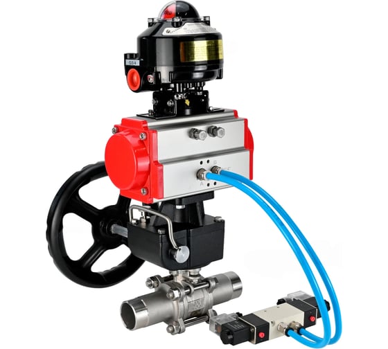 Изображение товара Кран шаровой DN.ru 316-316-PTFE-W-ISO-H Ду100 Ру16 пневмопривод DA-105, пневмораспределитель (2EM) 220VAC, редуктор HDM-3, БКВ LSB-510 D160-55553