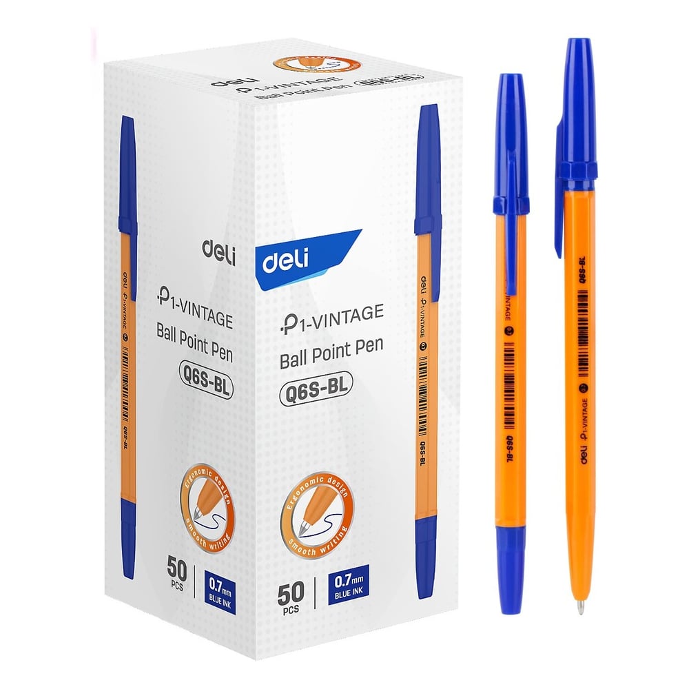 Изображение товара Шариковая ручка DELI пулевидный наконечник 0.7 мм синий 50 шт в наборе
