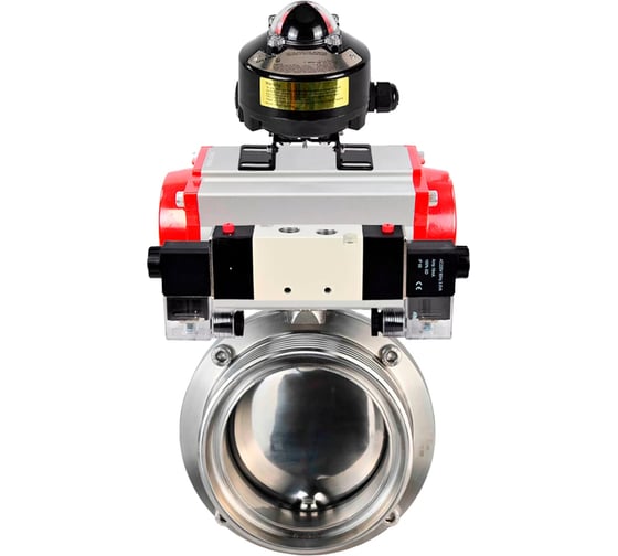 Изображение товара Затвор DN.ru 304-304-Sil Ду100 Ру10 резьбовой, пищевая нержавеющая сталь, пневмопривод, пневмораспределитель, БКВ D050-78635