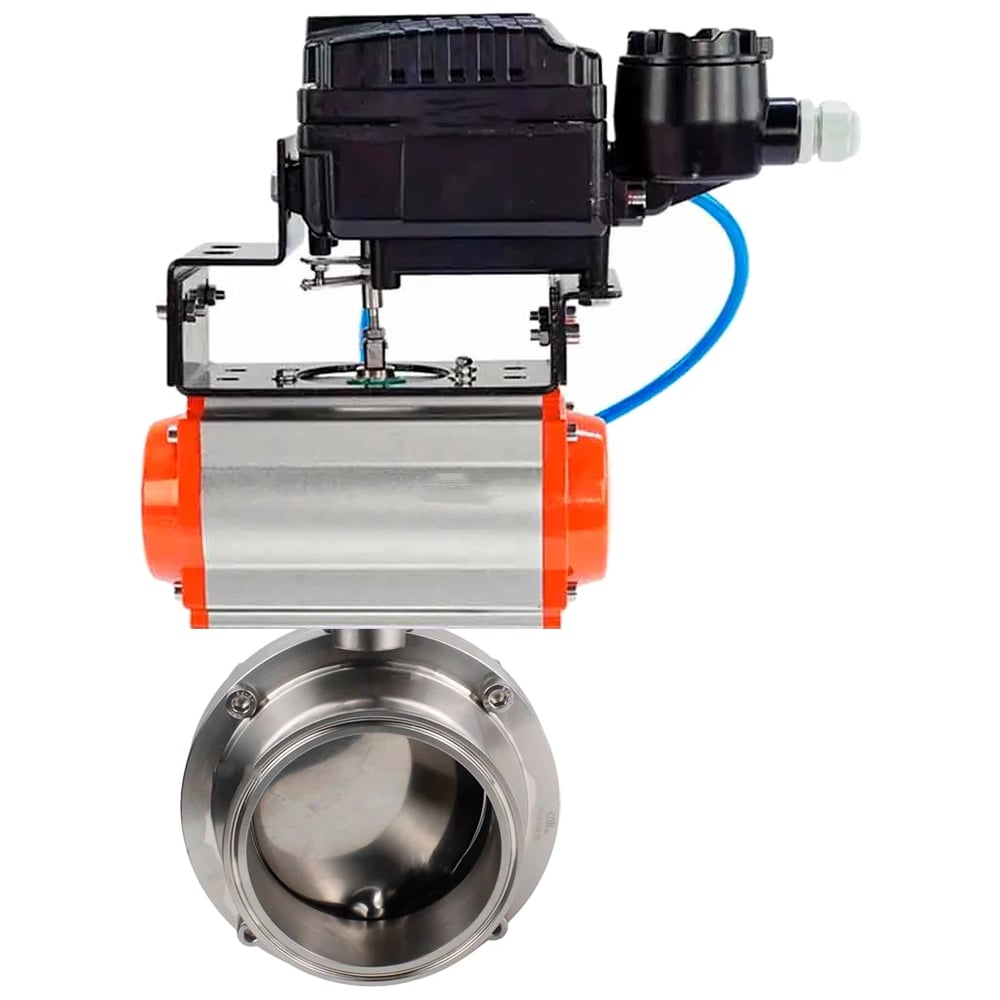 Изображение товара Затвор DN.ru clamp 304-304-EPDM-2W-C-H Ду100 Ру10 пневмопривод