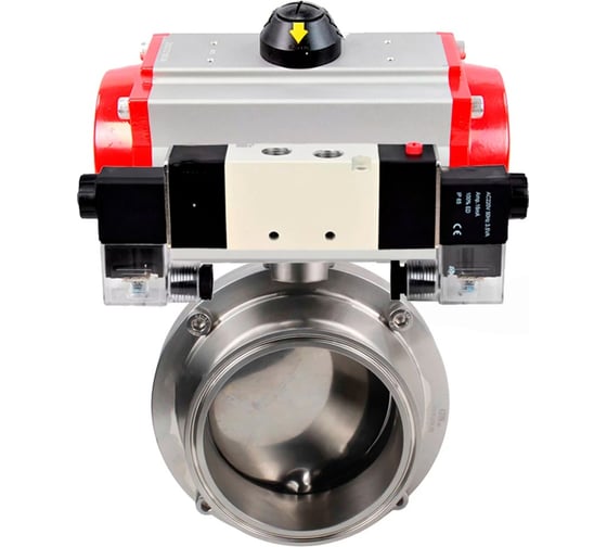 Изображение товара Затвор DN.ru clamp 304-304-Sil-2W-C-H Ду100 Ру10 пищевая нержавеющая сталь, пневмопривод, пневмораспределитель D050-77996