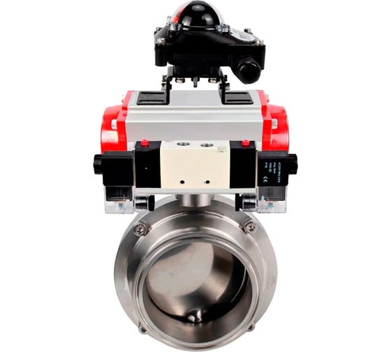 Изображение товара Затвор DN.ru clamp 304-304-Sil-2W-C-H Ду100 Ру10 пищевая нержавеющая сталь, пневмопривод, пневмораспределитель, БКВ D050-78374