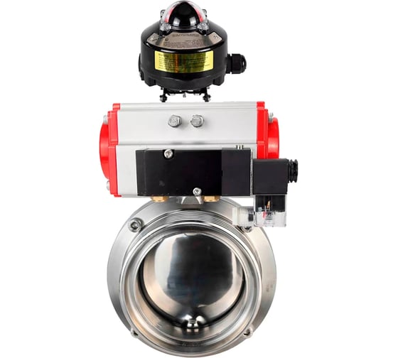 Изображение товара Затвор DN.ru 304-304-EPDM Ду100 Ру10 резьбовой, пищевая нержавеющая сталь, пневмопривод, пневмораспределитель, БКВ D050-78500