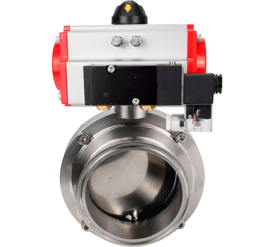 Изображение товара Затвор DN.ru clamp 304-304-EPDM-2W-C-H Ду100 Ру10 пищевая нержавеющая сталь, пневмопривод, пневмораспределитель D050-76658
