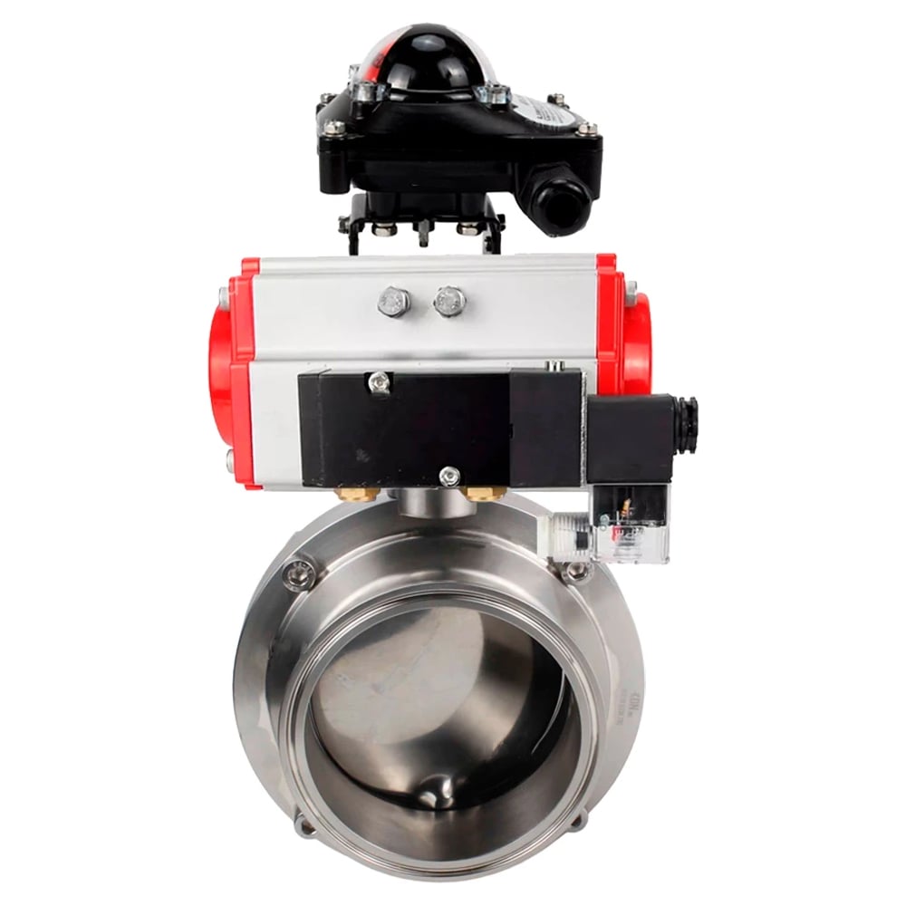 Изображение товара Затвор DN.ru clamp 304-304-EPDM-2W-C-H Ду100 из нержавеющей стали пневмопривод