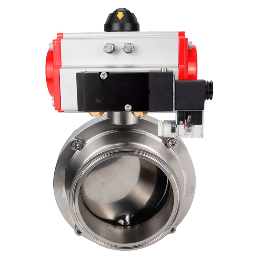 Изображение товара Затвор DN.ru clamp 304-304-Sil-2W-C-H Ду100 Ру10 пневмопривод из нержавеющей стали