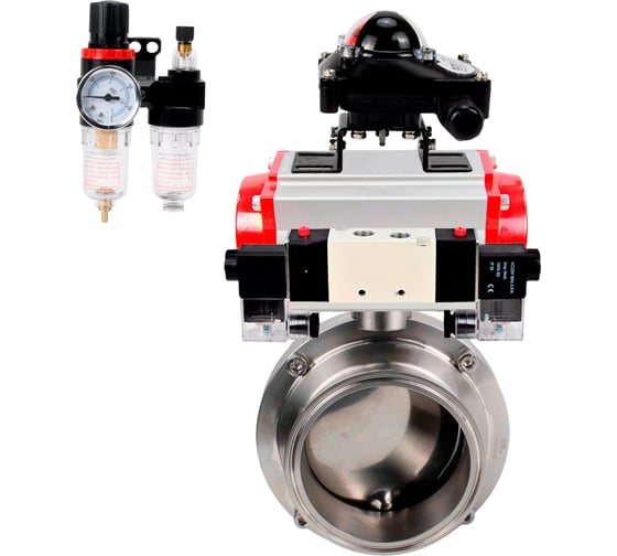 Изображение товара Затвор DN.ru clamp 304-304-Sil Ду100 Ру10 пищевая нержавеющая сталь, пневмопривод, пневмораспределитель, БКВ, БПВ D050-79346