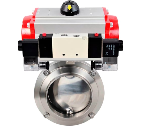 Изображение товара Затвор DN.ru 304-304-EPDM Ду50 Ру10 под приварку, пищевая нержавеющая сталь, пневмопривод, пневмораспределитель D050-77948