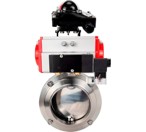 Изображение товара Затвор DN.ru дисковый 304-304-EPDM Ду100 Ру10 пищевая нержавеющая сталь, пневмопривод, пневмораспределитель, БКВ D050-77450