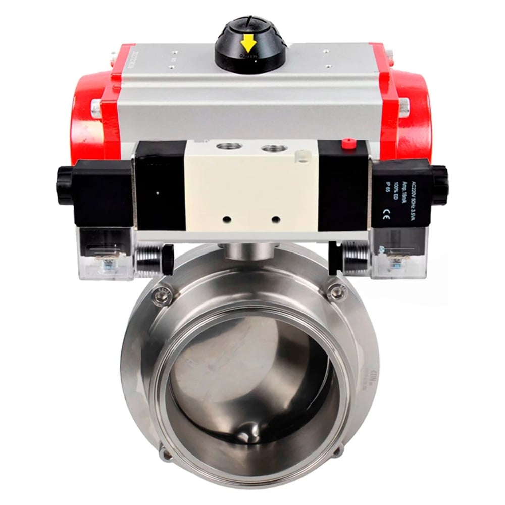 Изображение товара Затвор DN.ru clamp 304-304-Sil-2W-C-H Ду100 пищевая нержавеющая сталь пневмопривод