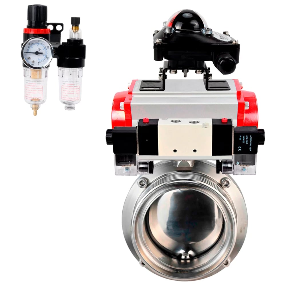 Изображение товара Затвор DN.ru 304-304-Sil Ду100 Ру10 из нержавеющей стали с пневмоприводом