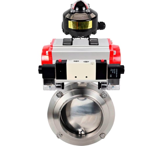 Изображение товара Затвор DN.ru дисковый 304-304-EPDM Ду100 Ру10 пищевая нержавеющая сталь, пневмопривод, пневмораспределитель, БКВ D050-73994