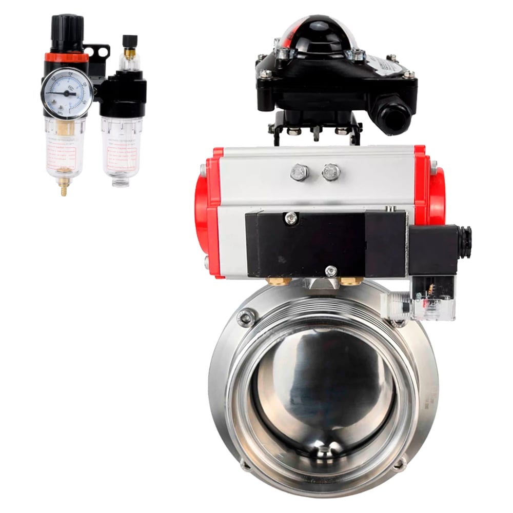 Изображение товара Затвор DN.ru 304-304-Sil Ду100 Ру10 из нержавеющей стали с пневмоприводом