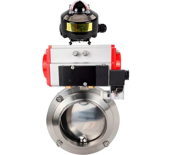 Изображение товара Затвор DN.ru 304-304-Sil Ду100 Ру10 под приварку, пищевая нержавеющая сталь, пневмопривод, пневмораспределитель, БКВ D050-78518