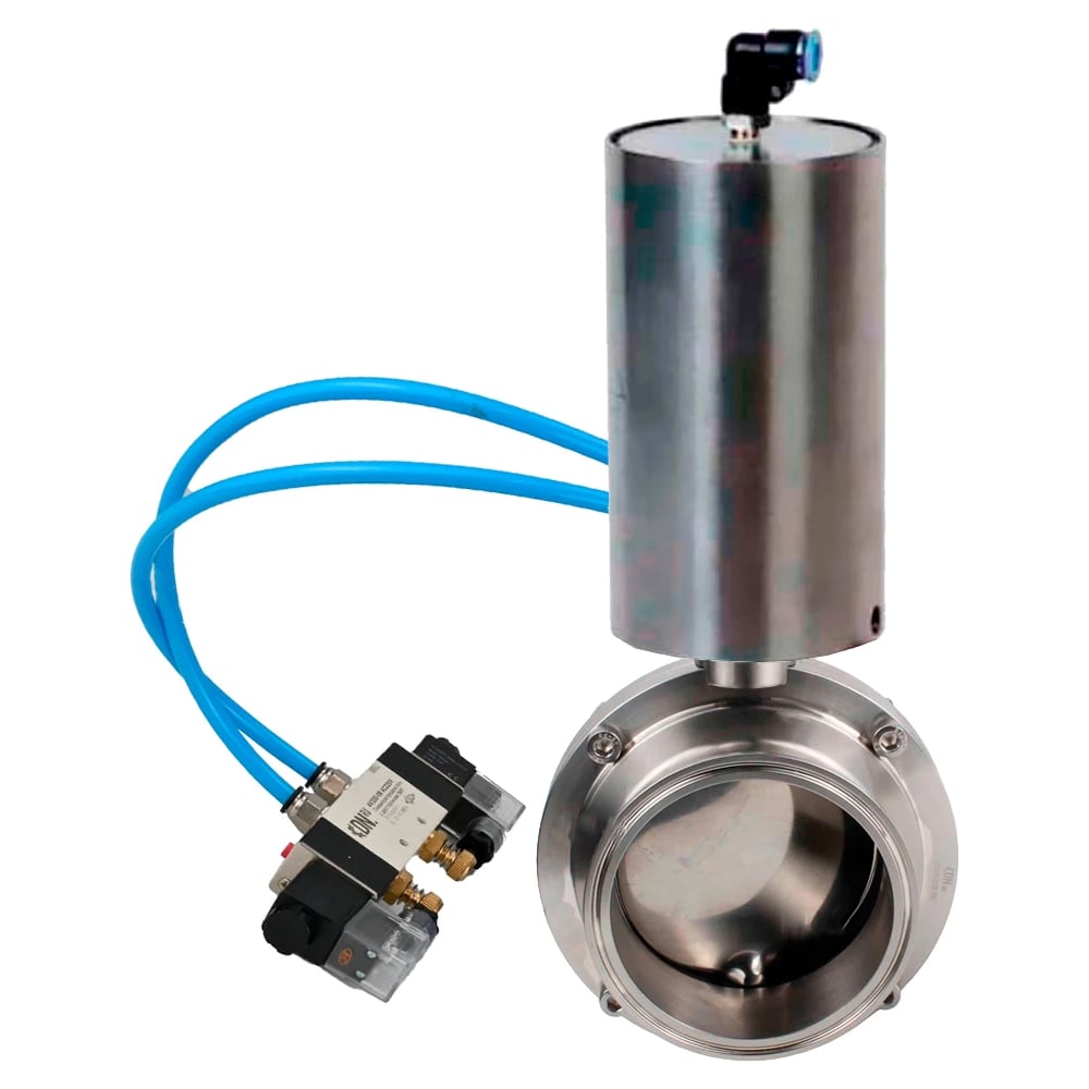 Затвор DN.ru clamp 304-304-Sil-2W-C-H Ду100 Ру10 пищевая нержавеющая сталь, пневмопривод, пневмораспределитель D050-73175