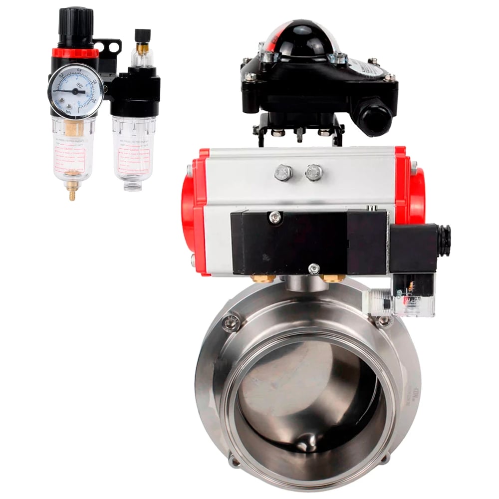 Изображение товара Затвор DN.ru clamp 304-304-Sil Ду100 Ру10 пищевая нержавеющая сталь, пневмопривод, пневмораспределитель, БКВ, БПВ D050-75281 Изображение товара Затвор DN.ru clamp 304-304-Sil Ду100 Ру10 пищевая нержавеющая сталь, пневмопривод, пневмораспределитель, БКВ, БПВ D050-75281