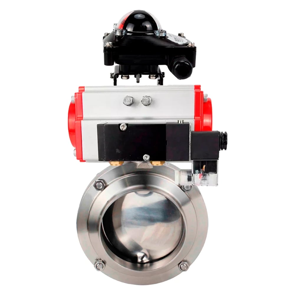 Изображение товара Затвор DN.ru дисковый 304-304-EPDM Ду100 Ру10 с пневмоприводом и нержавеющей стали