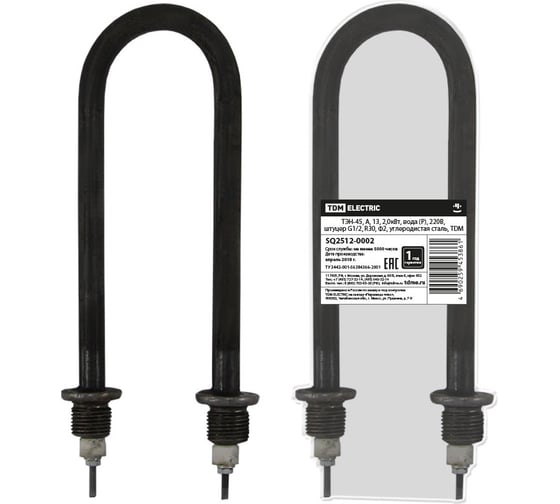 Изображение товара ТЭН TDM ELECTRIC 45, А, 13, 2 кВт, вода (Р), 220В, штуцер G1/2, R30, Ф2, углеродистая сталь SQ2512-0002