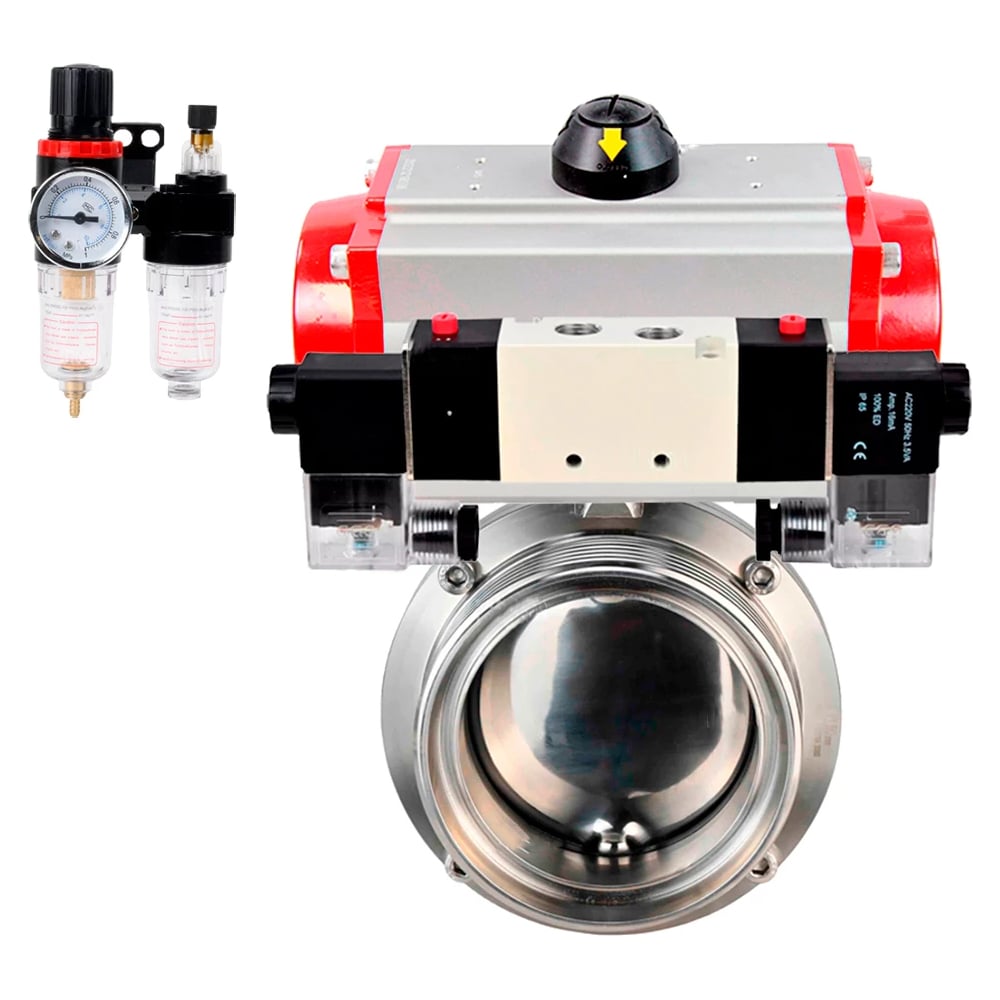 Изображение товара Затвор DN.ru 304-304-EPDM Ду65 Ру10 пневматический для пищевых продуктов