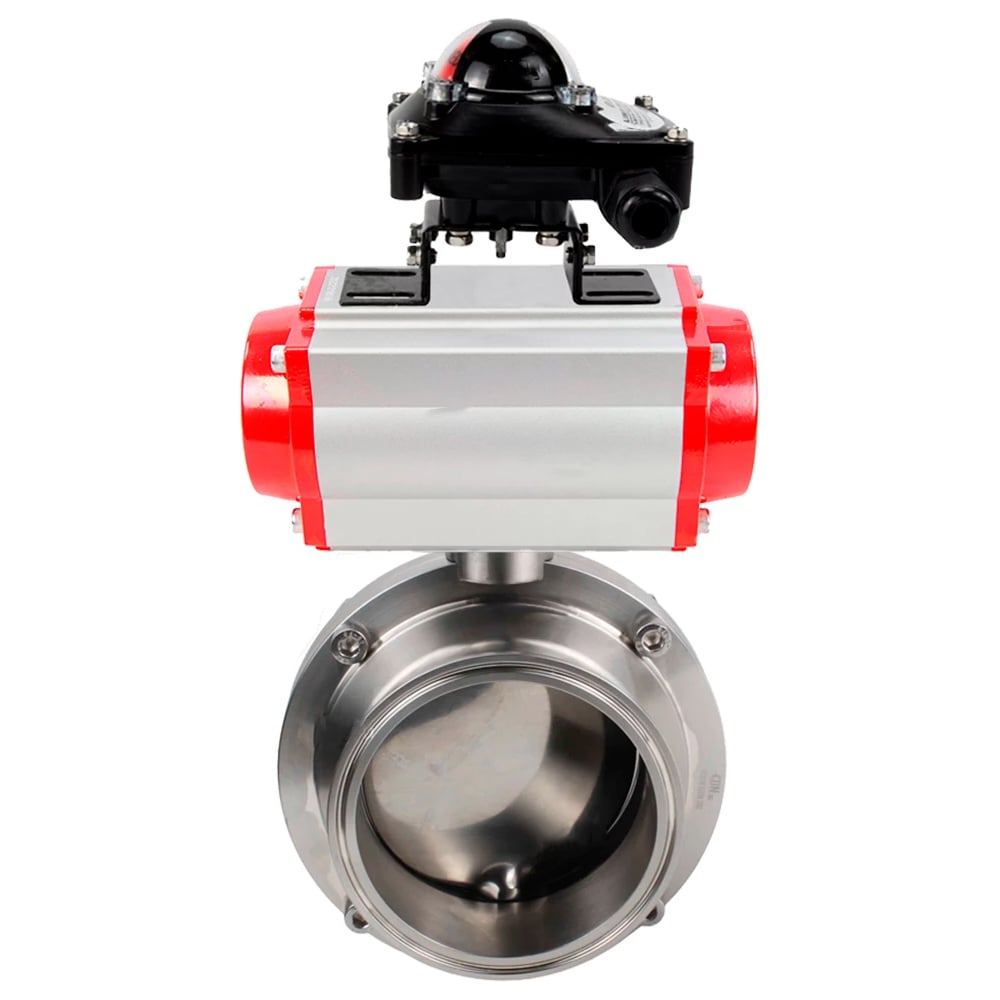 Изображение товара Затвор DN.ru clamp 304-304-EPDM-2W-C-H Ду100 Ру10 нержавеющая сталь пневмопривод