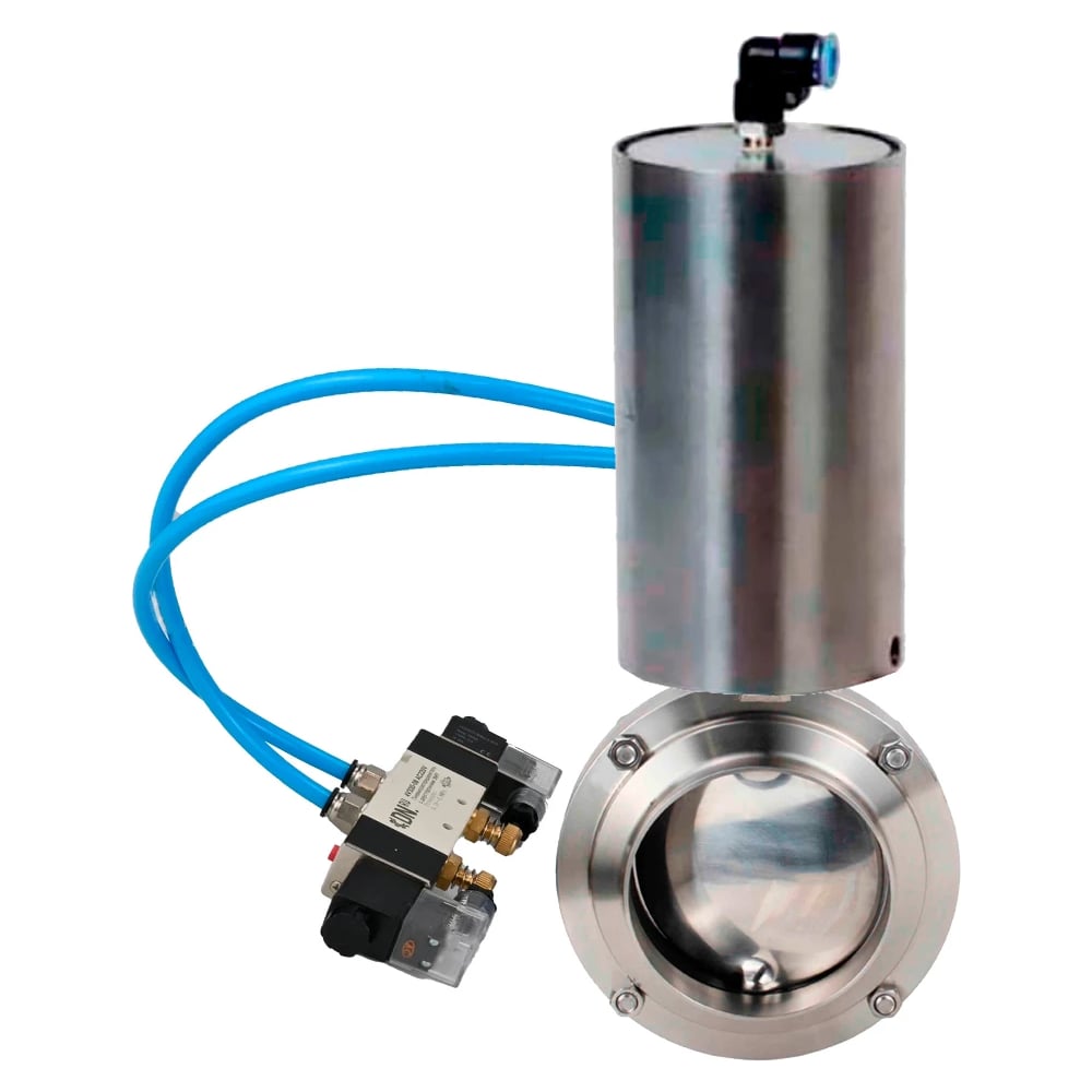 Изображение товара Затвор дисковый DN.ru 304-304-EPDM-2W-W-H Ду100 с пневмоприводом из нержавеющей стали