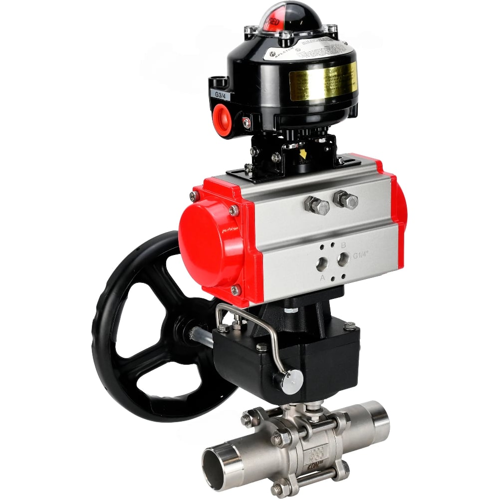 Изображение товара Кран шаровой DN.ru 316-316-PTFE-W-ISO-H Ду100 Ру16 с пневмоприводом