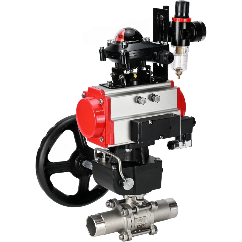 Изображение товара Кран шаровой DN.ru 316-316-PTFE-W-ISO-H Ду100 Ру16 пневмопривод DIN канал