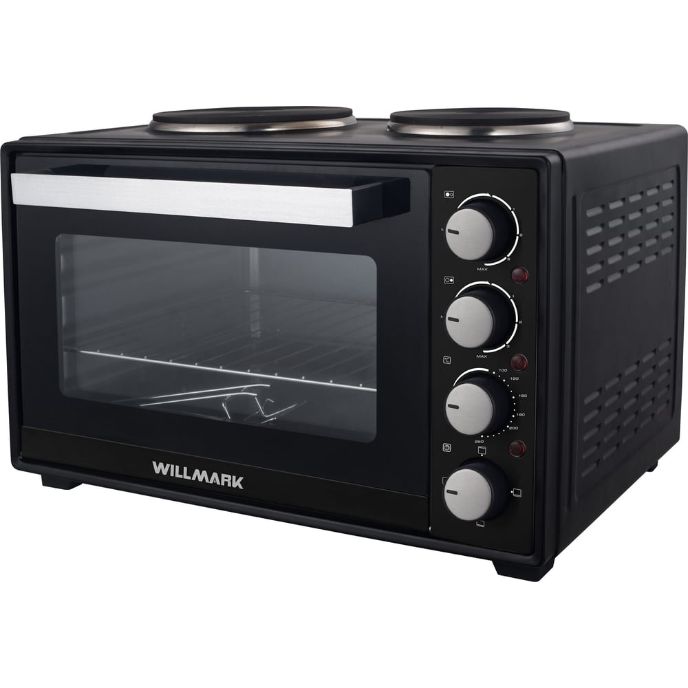 Изображение товара Мини-печь Willmark WHO-451BL (40л,2 чугун.конф.1000+750Вт,лампа,4 линейных ТЭНа,черн.) 1001287