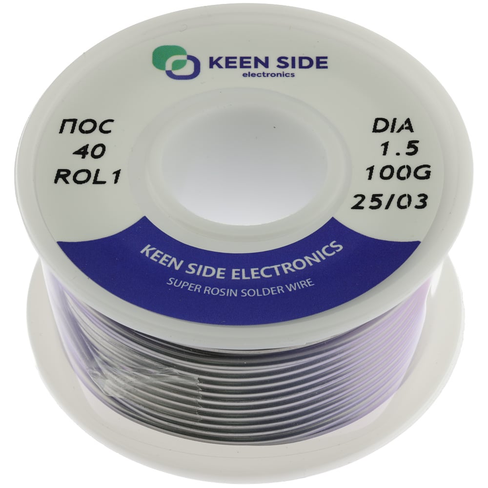 Изображение товара Припой KEEN SIDE Sn40/Pb60-d1.5-100g с флюсом для пайки меди и латуни