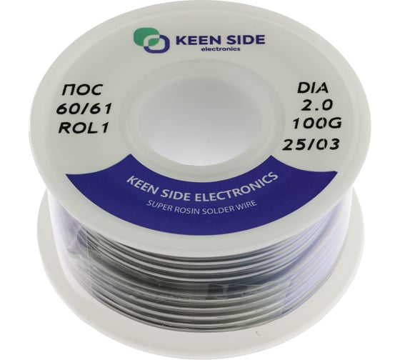 Изображение товара Припой KEEN SIDE Sn60/Pb40-d2.0-100g flux ROL1 ПОС 60/61 192772