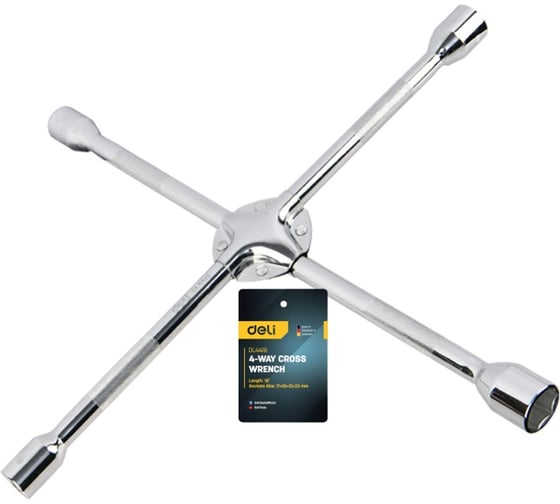 Изображение товара Крестообразный баллонный усиленный ключ DELI DL4418 17x19x21x23мм, длина 450мм, сталь Cr-V 183991
