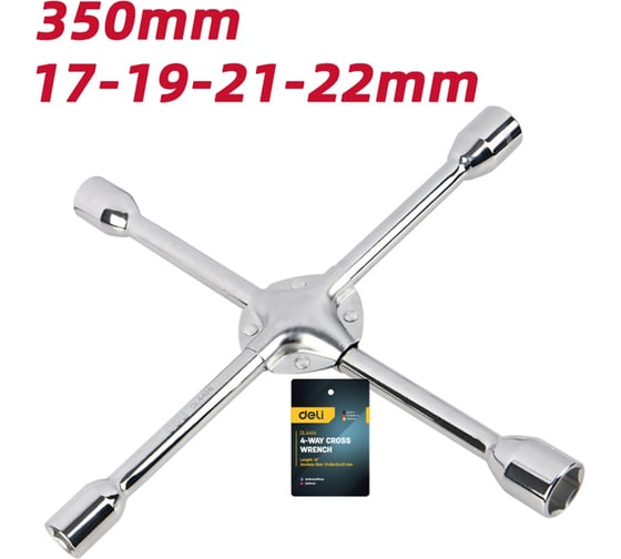 Изображение товара Крестообразный баллонный усиленный ключ DELI DL4414 17x19x21x23мм, длина 350мм, сталь Cr-V 183989
