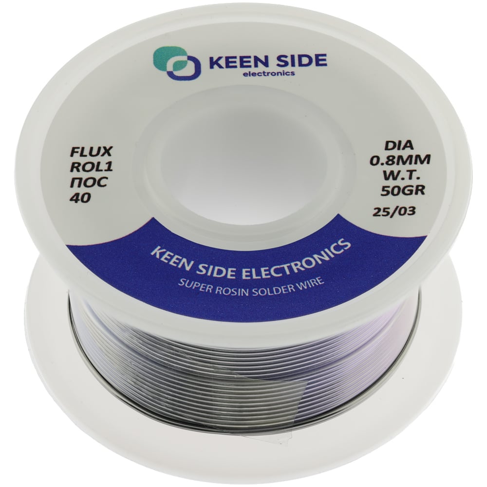 Изображение товара Припой KEEN SIDE Sn40/Pb60-d0.8-50g flux для меди и латуни