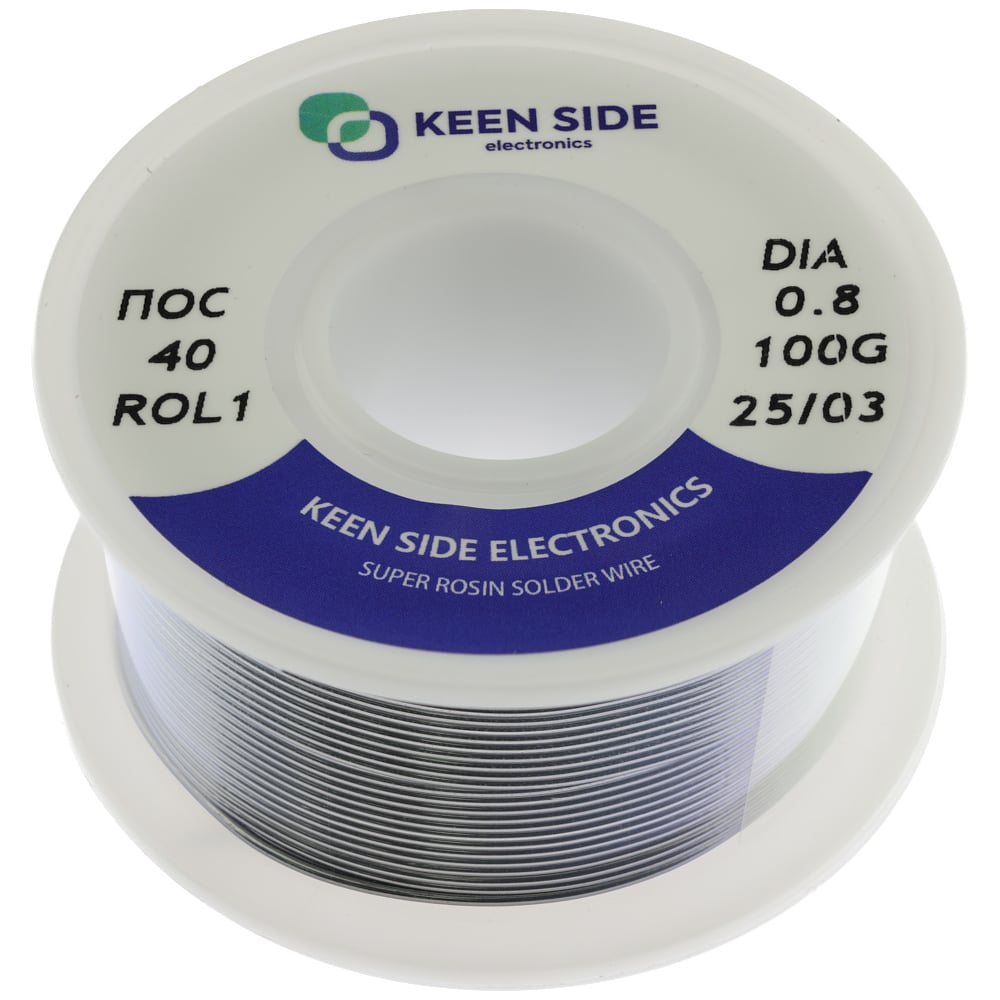 Изображение товара Припой KEEN SIDE Sn40/Pb60-d0.8-100g с флюсом для меди и латуни