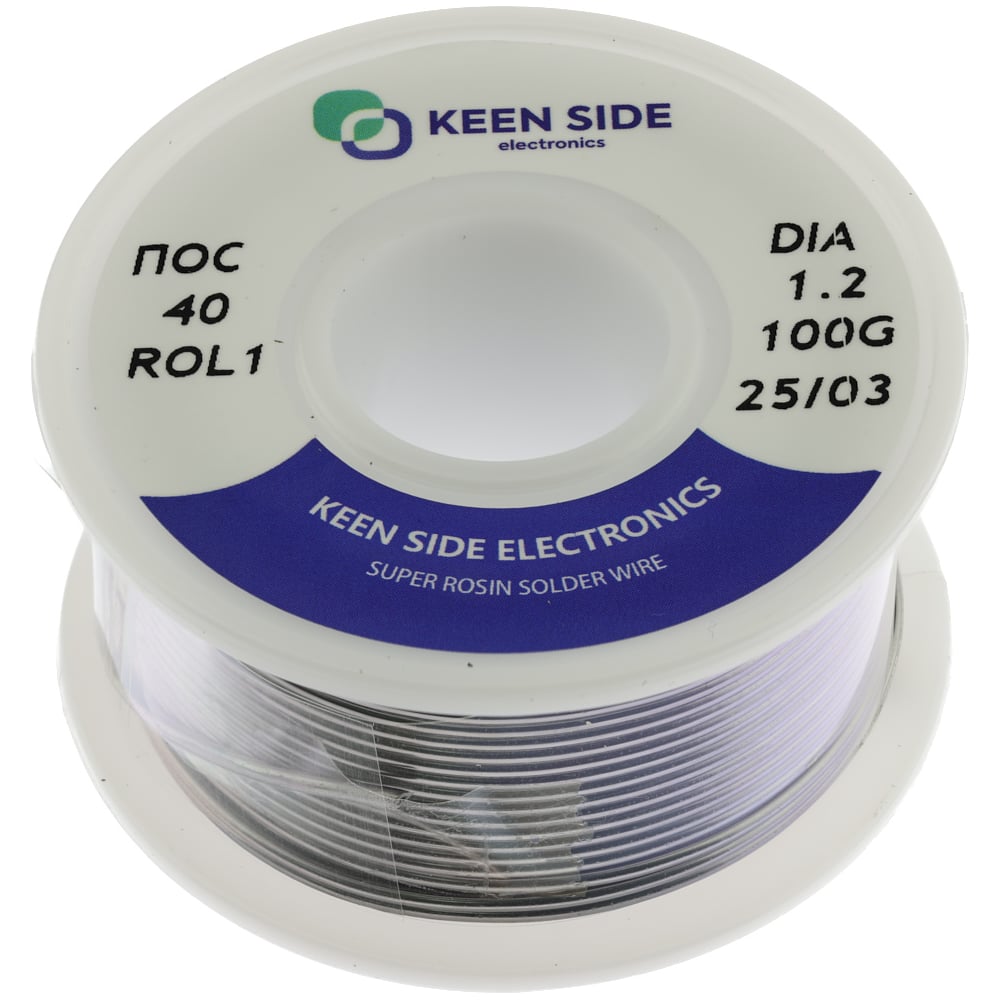 Изображение товара Припой KEEN SIDE Sn40/Pb60-d1.2-100g flux для пайки меди и латуни