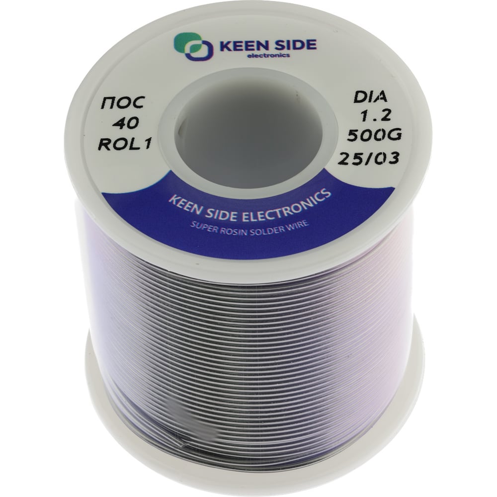 Изображение товара Припой KEEN SIDE Sn40/Pb60-d1.2-500g с флюсом для пайки меди и латуни