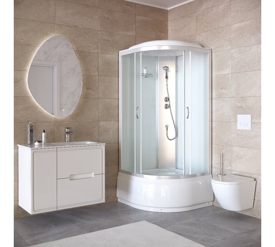 Изображение товара Душевая кабина без гидромассажа Taliente 80_80_215см, четверть круга, матовое стекло, белые задние стенки TA-8080M