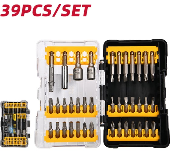 Изображение товара Набор бит и адаптеров Deli 39 предметов в пластиковом кейсе DL251202 сталь Cr-V 209062