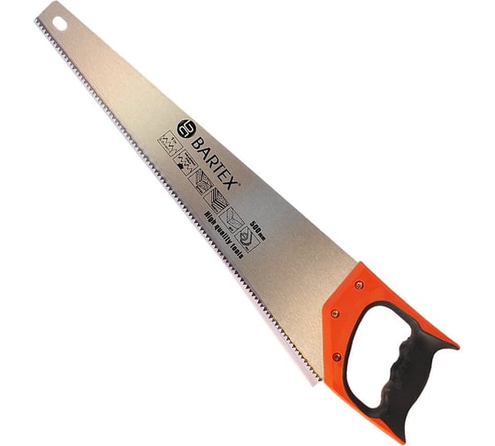 Изображение товара Ножовка деревянная BARTEX 500 мм, закаленый зуб, 2D-заточка, 5 TPI, рукоятка двухкомпонентная прорезиненная, 150886