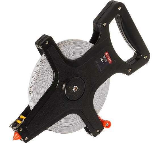 Изображение товара Рулетка геодезическая BARTEX 50 м, лента ПВХ, 12.5 мм, лента бел матовая,откр корпус, KM-L12 317436